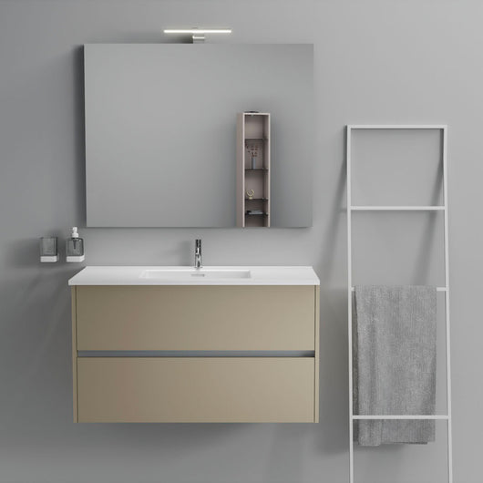 Inda - Mobile bagno 2 cassetti L.100 con lavabo specchio e lampada - Terra di luna opaco