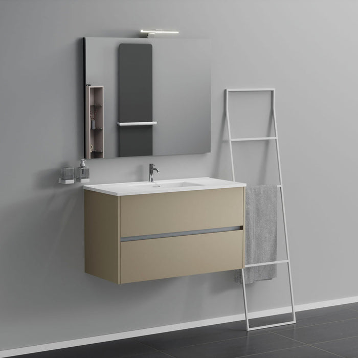 Inda - Mobile bagno 2 cassetti L.100 con lavabo specchio e lampada - Terra di luna opaco