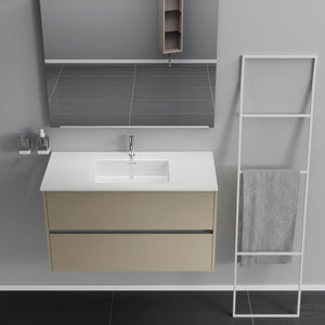 Inda - Mobile bagno 2 cassetti L.100 con lavabo specchio e lampada - Terra di luna opaco