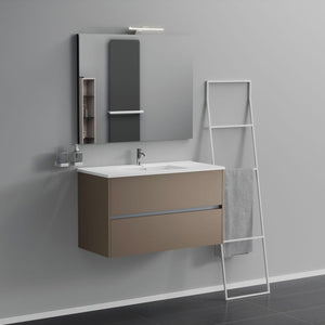 Inda - Mobile bagno 2 cassetti L.100 con lavabo specchio e lampada - Visone opaco