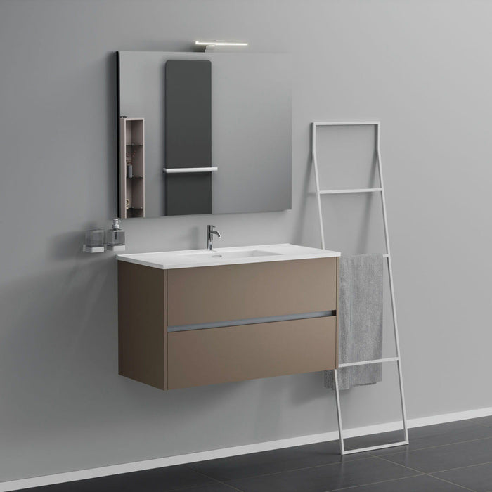 Inda - Mobile bagno 2 cassetti L.100 con lavabo specchio e lampada - Visone opaco