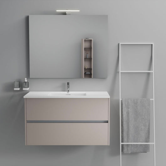 Inda - Mobile bagno 2 cassetti L.100 con lavabo specchio e lampada - Avorio opaco