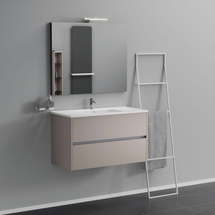 Inda - Mobile bagno 2 cassetti L.100 con lavabo specchio e lampada - Avorio opaco