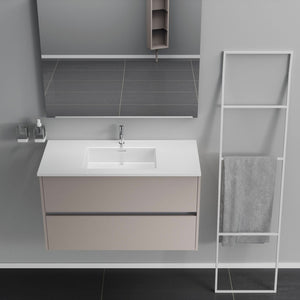 Inda - Mobile bagno 2 cassetti L.100 con lavabo specchio e lampada - Avorio opaco