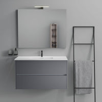 Inda - Mobile bagno 2 cassetti L.100 con lavabo specchio e lampada - Titanio opaco