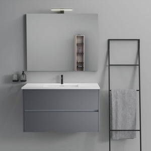Inda - Mobile bagno 2 cassetti L.100 con lavabo specchio e lampada - Titanio opaco