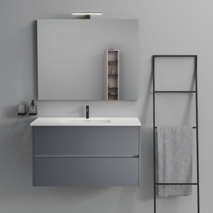 Inda - Mobile bagno 2 cassetti L.100 con lavabo specchio e lampada - Titanio opaco
