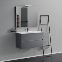 Inda - Mobile bagno 2 cassetti L.100 con lavabo specchio e lampada - Titanio opaco
