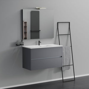 Inda - Mobile bagno 2 cassetti L.100 con lavabo specchio e lampada - Titanio opaco