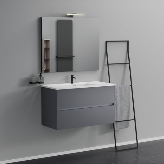 Inda - Mobile bagno 2 cassetti L.100 con lavabo specchio e lampada - Titanio opaco