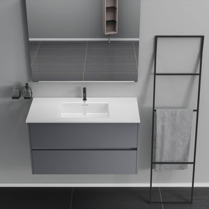 Inda - Mobile bagno 2 cassetti L.100 con lavabo specchio e lampada - Titanio opaco