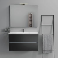 Inda - Mobile bagno 2 cassetti L.100 con lavabo specchio e lampada - Nero opaco