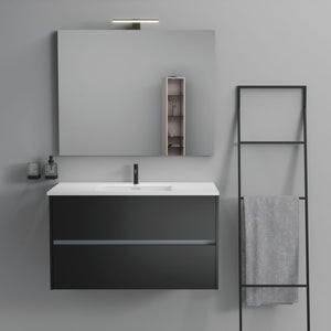 Inda - Mobile bagno 2 cassetti L.100 con lavabo specchio e lampada - Nero opaco