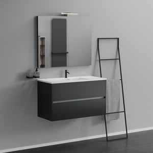Inda - Mobile bagno 2 cassetti L.100 con lavabo specchio e lampada - Nero opaco