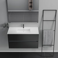 Inda - Mobile bagno 2 cassetti L.100 con lavabo specchio e lampada - Nero opaco