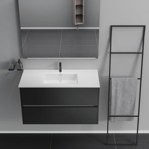 Inda - Mobile bagno 2 cassetti L.100 con lavabo specchio e lampada - Nero opaco