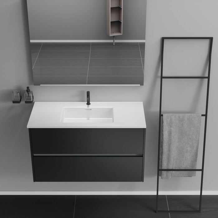 Inda - Mobile bagno 2 cassetti L.100 con lavabo specchio e lampada - Nero opaco