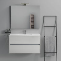 Inda - Mobile bagno 2 cassetti L.100 con lavabo specchio e lampada - Bianco lucido