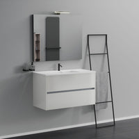 Inda - Mobile bagno 2 cassetti L.100 con lavabo specchio e lampada - Bianco lucido