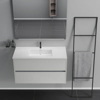 Inda - Mobile bagno 2 cassetti L.100 con lavabo specchio e lampada - Bianco lucido
