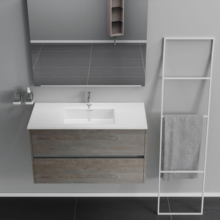 Inda - Mobile bagno 2 cassetti L.100 con lavabo specchio e lampada - Olmo fumè