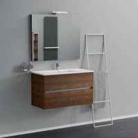 Inda - Mobile bagno 2 cassetti L.100 con lavabo specchio e lampada - Rovere castano