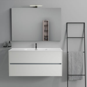 Inda - Mobile bagno 2 cassetti L.120 con lavabo specchio e lampada - Bianco opaco