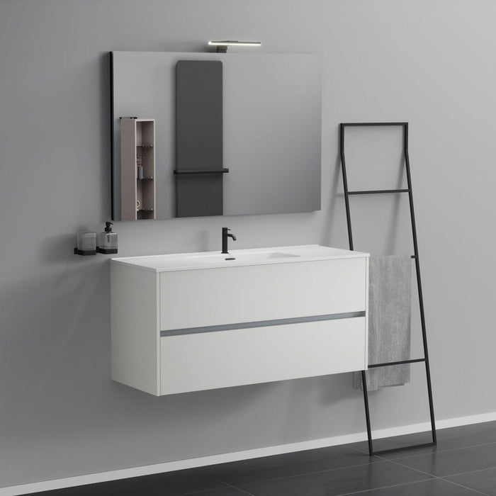 Inda - Mobile bagno 2 cassetti L.120 con lavabo specchio e lampada - Bianco opaco