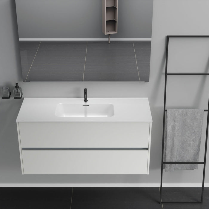 Inda - Mobile bagno 2 cassetti L.120 con lavabo specchio e lampada - Bianco opaco