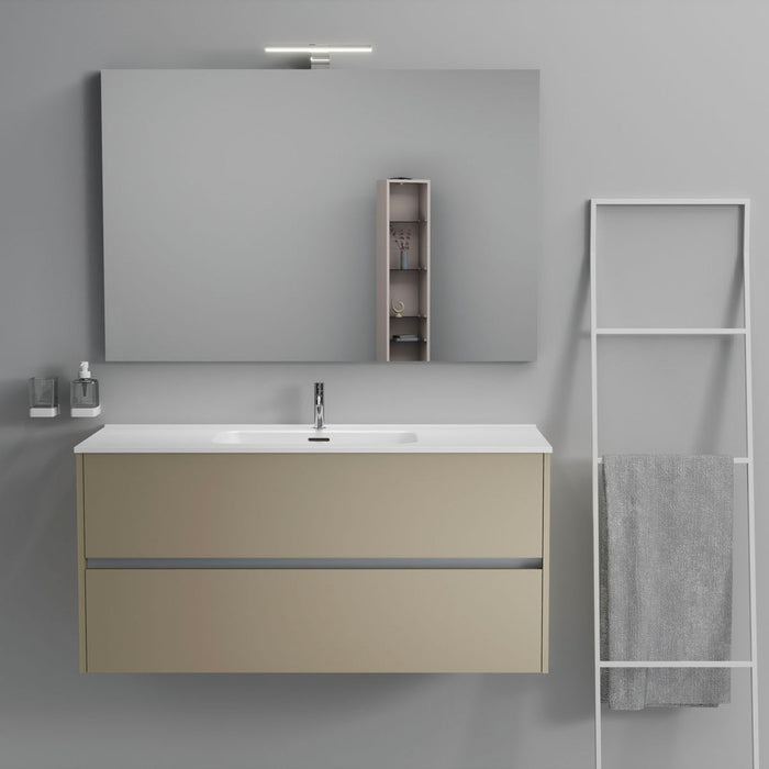 Inda - Mobile bagno 2 cassetti L.120 con lavabo specchio e lampada - Terra di luna opaco