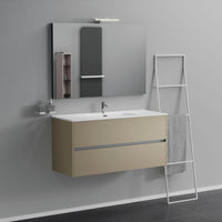 Inda - Mobile bagno 2 cassetti L.120 con lavabo specchio e lampada - Terra di luna opaco