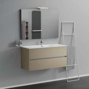 Inda - Mobile bagno 2 cassetti L.120 con lavabo specchio e lampada - Terra di luna opaco