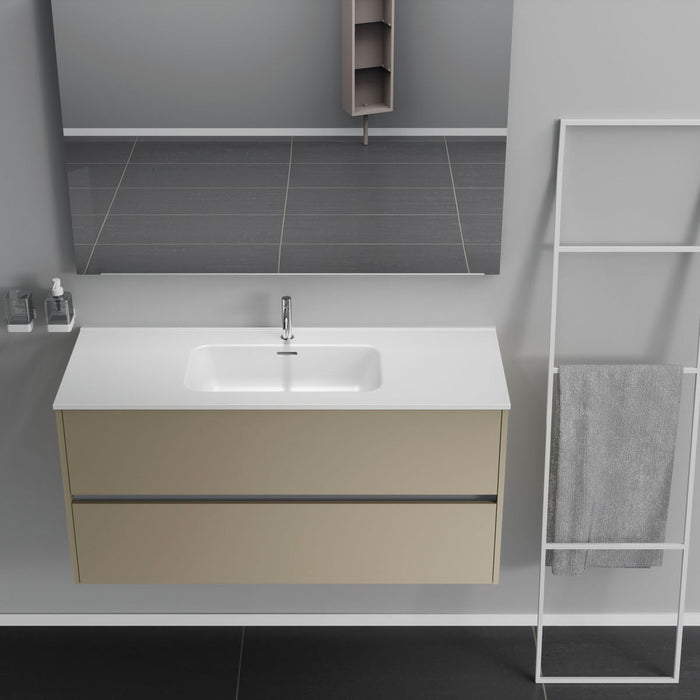 Inda - Mobile bagno 2 cassetti L.120 con lavabo specchio e lampada - Terra di luna opaco