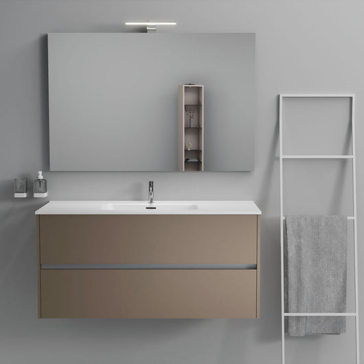Inda - Mobile bagno 2 cassetti L.120 con lavabo specchio e lampada - Visone opaco