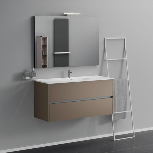 Inda - Mobile bagno 2 cassetti L.120 con lavabo specchio e lampada - Visone opaco