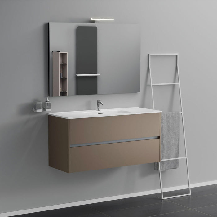 Inda - Mobile bagno 2 cassetti L.120 con lavabo specchio e lampada - Visone opaco