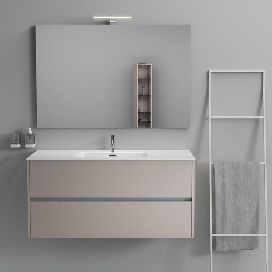 Inda - Mobile bagno 2 cassetti L.120 con lavabo specchio e lampada - Avorio opaco