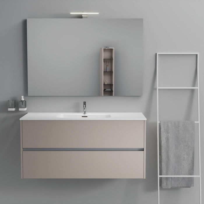 Inda - Mobile bagno 2 cassetti L.120 con lavabo specchio e lampada - Avorio opaco