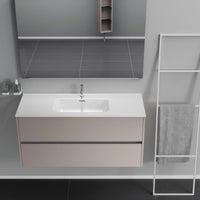Inda - Mobile bagno 2 cassetti L.120 con lavabo specchio e lampada - Avorio opaco