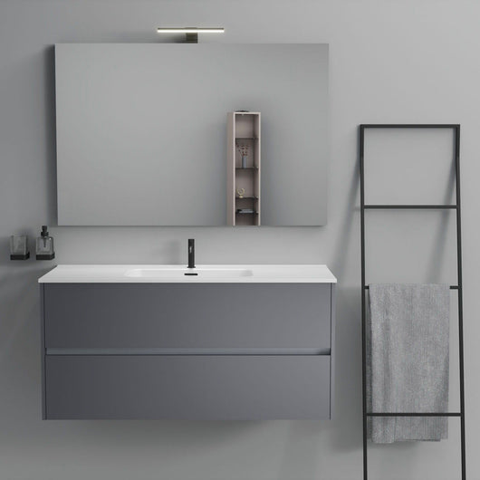 Inda - Mobile bagno 2 cassetti L.120 con lavabo specchio e lampada - Titanio opaco
