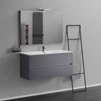 Inda - Mobile bagno 2 cassetti L.120 con lavabo specchio e lampada - Titanio opaco