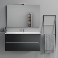 Inda - Mobile bagno 2 cassetti L.120 con lavabo specchio e lampada - Nero opaco