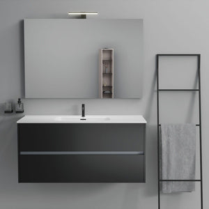 Inda - Mobile bagno 2 cassetti L.120 con lavabo specchio e lampada - Nero opaco