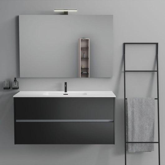 Inda - Mobile bagno 2 cassetti L.120 con lavabo specchio e lampada - Nero opaco