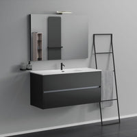 Inda - Mobile bagno 2 cassetti L.120 con lavabo specchio e lampada - Nero opaco