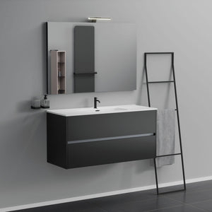Inda - Mobile bagno 2 cassetti L.120 con lavabo specchio e lampada - Nero opaco