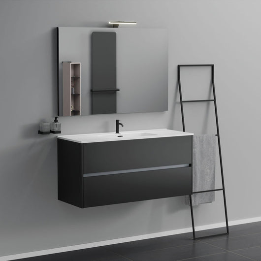 Inda - Mobile bagno 2 cassetti L.120 con lavabo specchio e lampada - Nero opaco