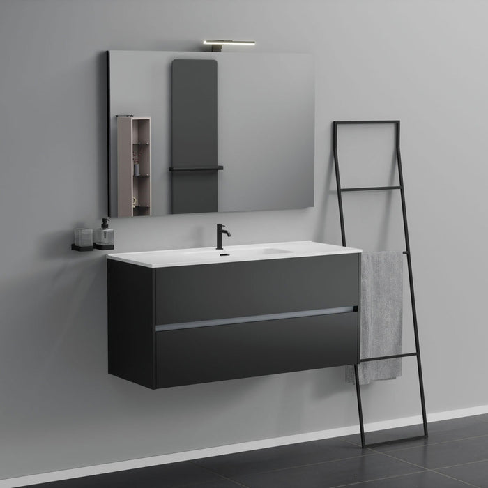 Inda - Mobile bagno 2 cassetti L.120 con lavabo specchio e lampada - Nero opaco