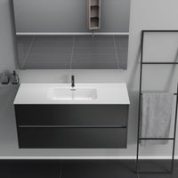 Inda - Mobile bagno 2 cassetti L.120 con lavabo specchio e lampada - Nero opaco