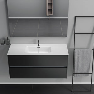 Inda - Mobile bagno 2 cassetti L.120 con lavabo specchio e lampada - Nero opaco